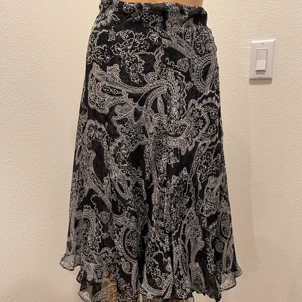 Vintage Lauren Ralph Lauren silk asymmetrical black and white floral skirt sz. 5